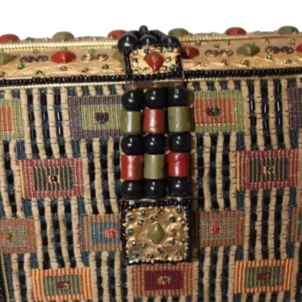 Mary Frances Beaded Gold Black Evening Purse Clutch Handbag Crossbody 7” - Picture 6 of 10